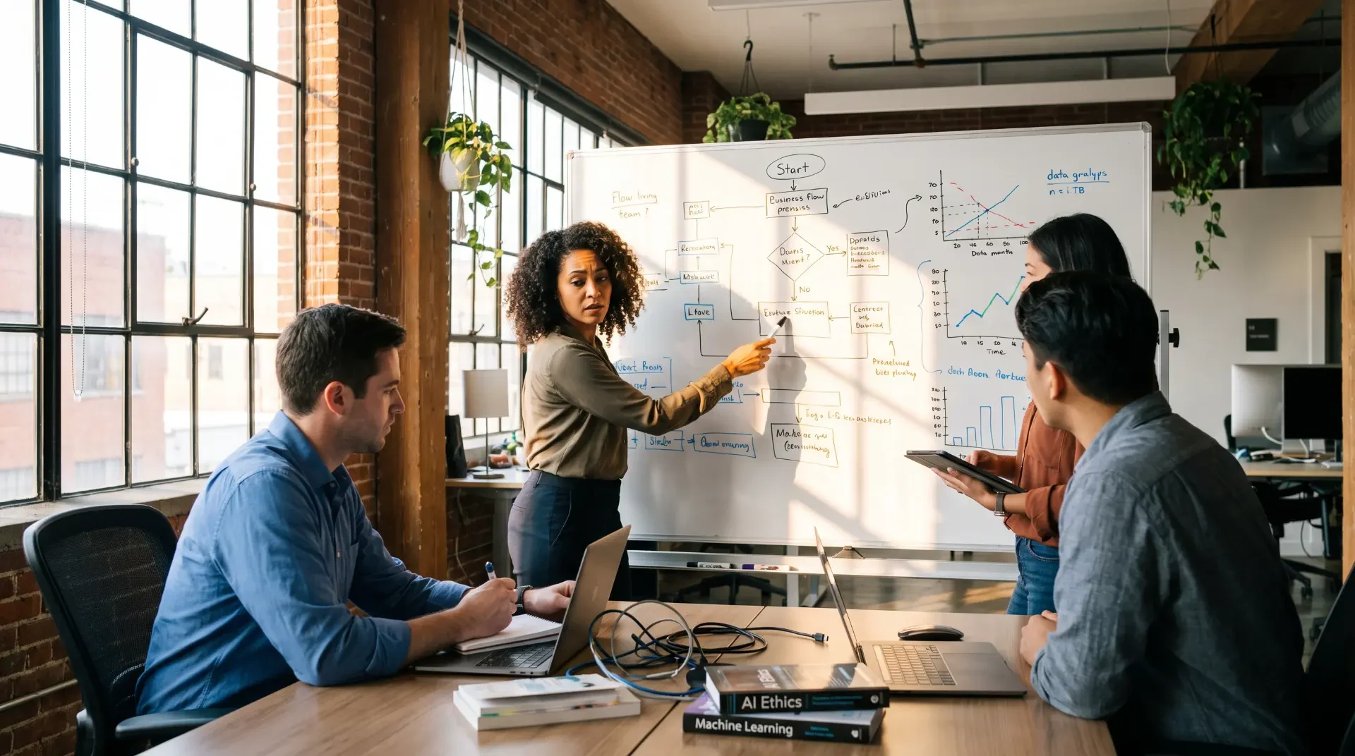 AI governance team mapping system workflows and risks on a whiteboard